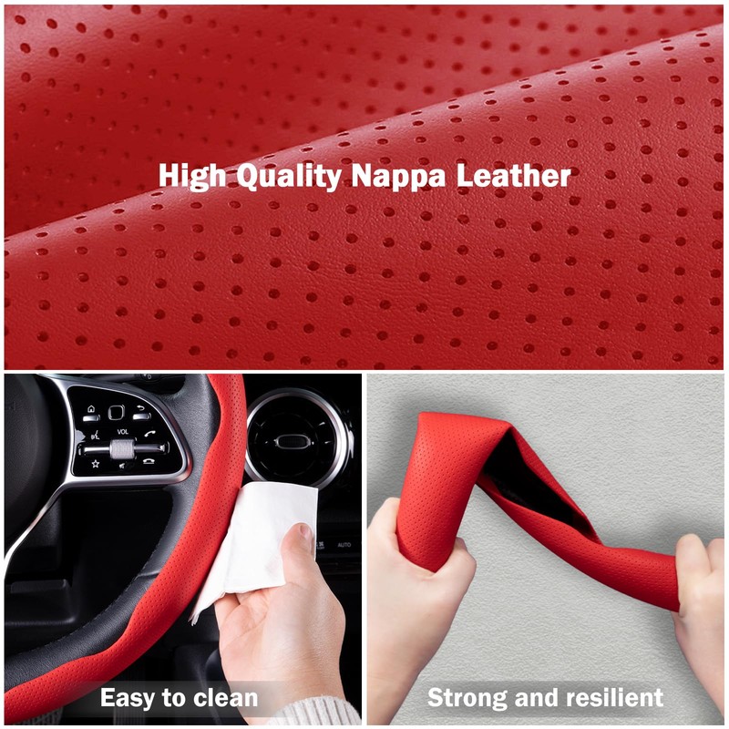 Nappa Leather Car Steering Wheel Cover for Men Women, Ultra-Thin