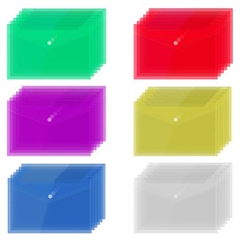 Pack of 36 A5 Document Bags, Colour Document Bag, Document Bag Transparent, A5 Landscape Document Bag, Document Bag with Press Stud for Home, Office, School and Travel (6 Colours)