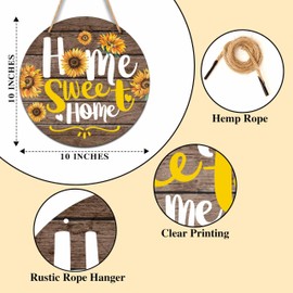 Welcome Sign for Front Door, Home Sweet Home Round Hanging Sign With Rope, Sunflower Wall Decor For Farmhouse Home Front Door Porch, Housewarming Gifts for Family Friend, A31