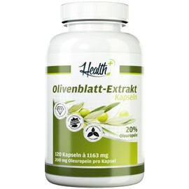 Health+ Olive Leaf Extract - 120 Capsules with 200 mg Oleuropein, Strong Antioxidant, Vegan Olive Leaf Extract Capsules, Made in Germany