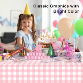 LIKAJON 3 Pack Pink and White Checkered Tablecloth, Pink Plastic Table Cloths for Parties Disposable, 54 x 108" Waterproof Pink Gingham Camping Tablecloth for Birthday, Party, Picnic & School