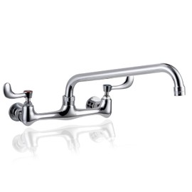 Commercial Sink Faucet 8'' Center, Wall Mount Kitchen Faucet 12'' Swivel Spout, Wall-Mount Utility Sink Faucets Brass Constructed, 2 Wrist Handle Commercial Faucets for Restaurant,Compartment Sink