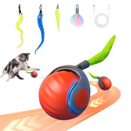 2025 New Upgrade Speedy Tail Cat Toy, Smart Interactive Pet Toys Comes with 4 Tails, Reinforced Version of The Cat Toys Balls, Two Speed Adjustment (Orange)