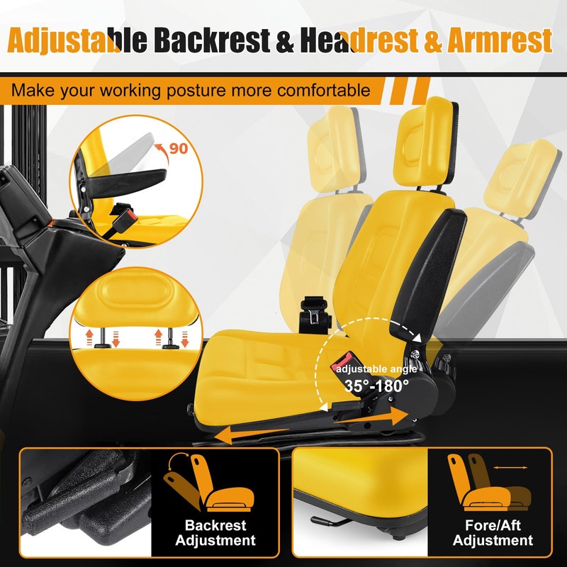 Kistrba Universal Seat for Forklift/Excavator/Lawn Mower/Tractor with Adjustable Angle Back