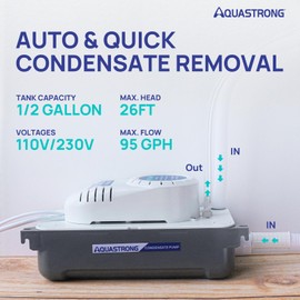 Aquastrong 1/30 HP 95 GPH HVAC Condensate Pump, 115V/230V, Automatic Safety Switch, AC Condensate Removal for Air Conditioner, Furnace, Dehumidifier, 3.3' Power Cord
