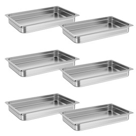 6 Pack Full Size Hotel Pan, [NSF Certified] Catering Food Pan Commercial Stainless Steel 2.5 Inch Deep Anti-Jamming Steam Table Pan