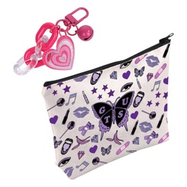 1 Linen Cosmetic Bag, 1 Heart-Shaped Pendant, Music Theme Cosmetic Bag, Portable Cosmetic Bag, Zip Cosmetic Bag, Singer Music Cosmetic Bag