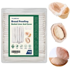 100 Pcs Banneton Proofing Basket Liners, Sourdough Bread Proving Basket Cover, Non-Woven Non-Stick Dough Liner, Elastic Fit for Round & Oval Bread Baskets, Reusable Baking Accessories