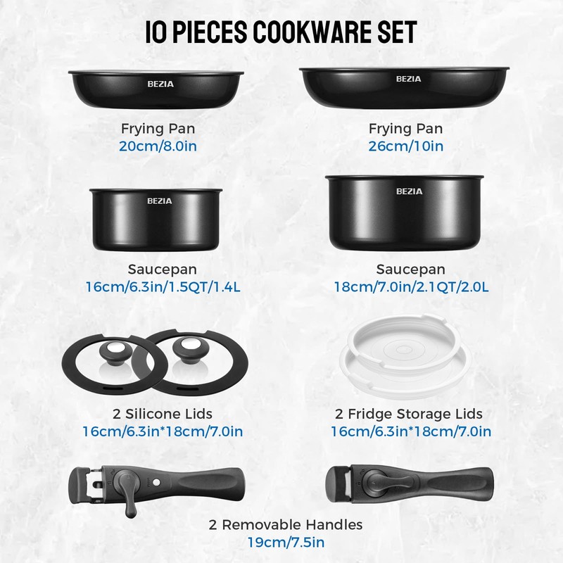 BEZIA Induction Cookware with Healthy Ceramic Coating, Nonstick Pots and