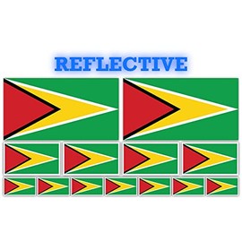13 Pack Guyana Flags | (x2) 4x2 inch, (x4) 2x1 inch, (x7) 1x.5 inch Flag Stickers | Country State Flags Pack Stickers for Cars, Trucks, Laptops, Bikes, Toolboxes, Skateboards, Windows and More