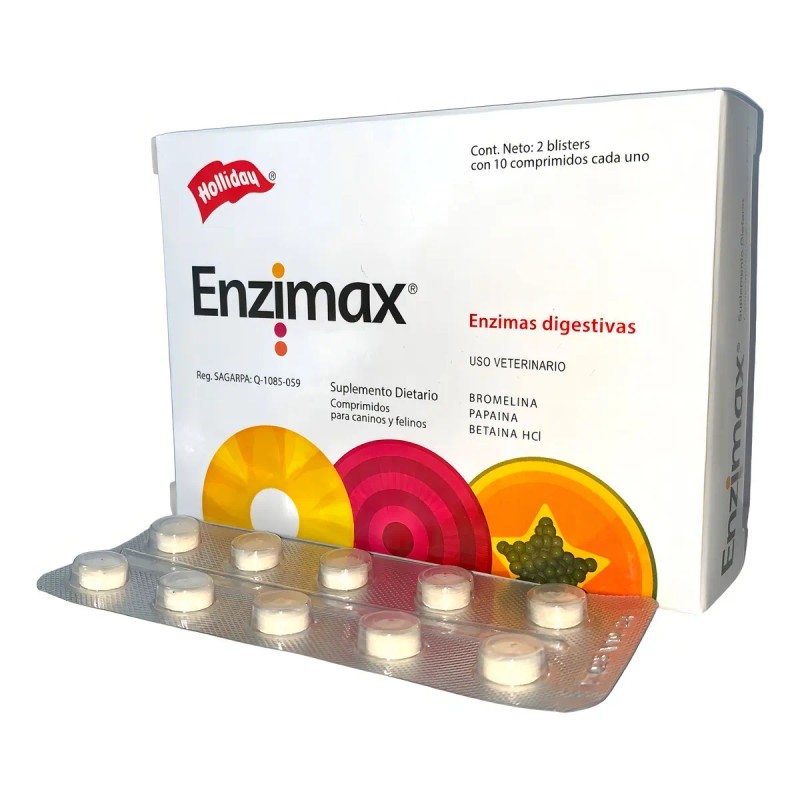Enzimax Holliday 20 Tabs Enzimas Digestivas Perro Gato