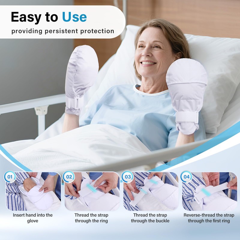 BORuner Dementia Gloves 2pcs |Double-Padded Restraint Security Mitts,Open Front Design,Hand