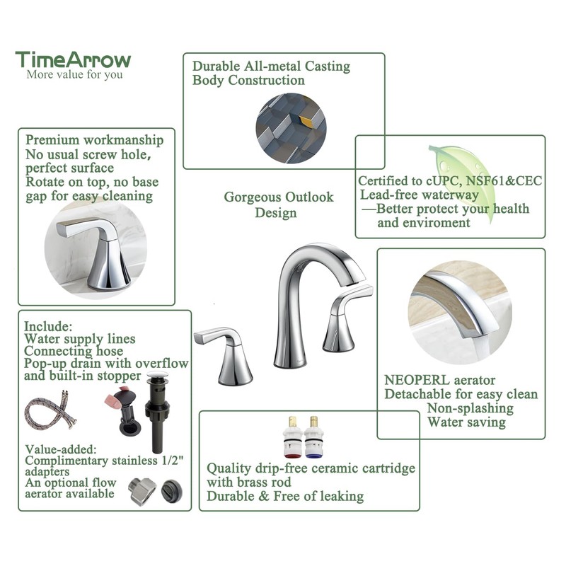 Bathroom Faucet for Sink 3 Hole, Chrome 8 Inch Widespread