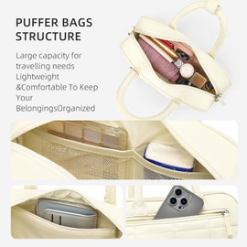 WESTBRONCO Puffer Crossbody bags for Women Quilted Shoulder Handbags, Puffy Cosmetic Makeup Bag Organizer w/Cute Ornament