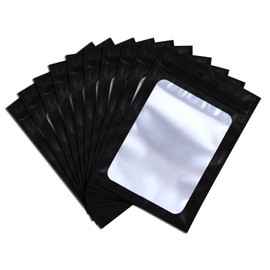 XFXIA 100 Pieces Mylar Bags Resealable Smell Proof Bags with Clear Window, Aluminum Foil Zipper Lock Pouch for Candy Food Lip Gloss Packaging |Flat|Cute| (Black, 4×5.78 inches)