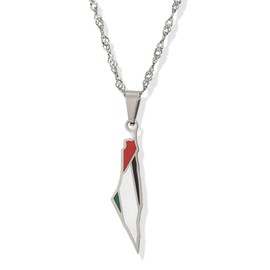 YANCHUN Palestine Necklace for Men Gold Palestine Necklace Palestine Map Necklace Country Flag Print Necklace Patriotic Jewelry for Womens silver