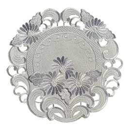 Table Runner Table Cloth Table Runner Embroidered Flowers Silver Grey (30 Round)