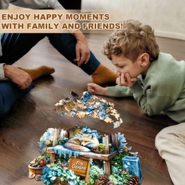 Jigfoxy Fox Garden Wooden Jigsaw Puzzles for Adults, 280pcs Unique Animal Shape Wood Puzzles, Birthday Gifts for Family Friend with wooden box(13.4 * 13.3in)