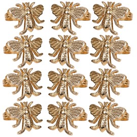 Alpha Living Home-Napkin Rings Set of 12, Bee Napkin Holders, Metal Napkin Rings Bulk for Party Decoration, Dinning Table, Everyday, Family Gatherings A Great Tabletop Dacor Gold