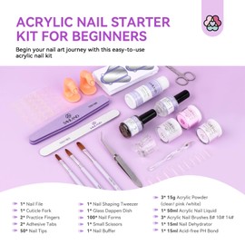SAVILAND Acrylic Nail Kit for Beginners: White Pink Clear Acrylic Powder and Liquid Set with Nail Dehydrator Primer Brushes Forms Tips Tools Nails Kit Acrylic Set with Everything Home DIY
