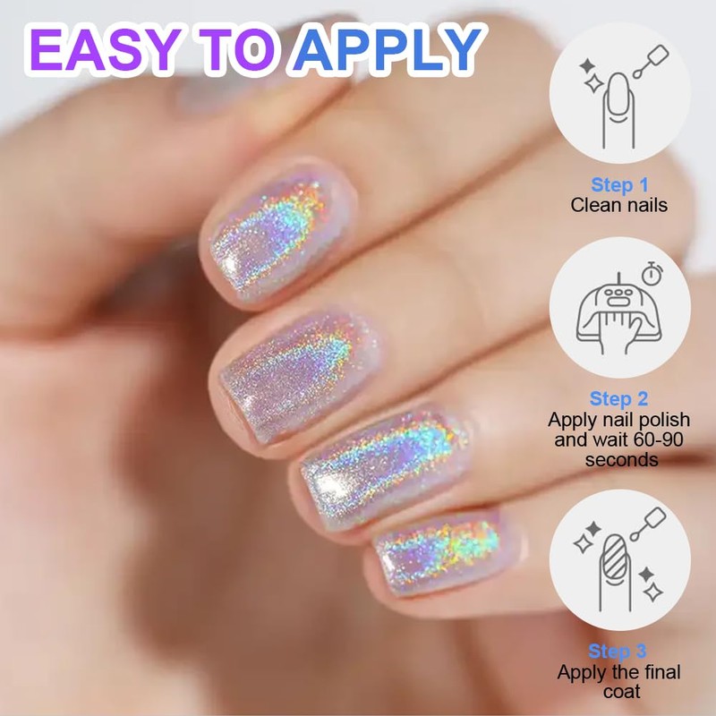 LOPHE Glitzer Nagellack, Nagellack Holographic Glitter Reflective, Schnelltrocknend Shimmer Nagellack,