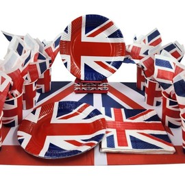 evelay 8 Person Party Set Union Jack Plates Cups Napkins Tablecloth VE day 2025 80th anniversary