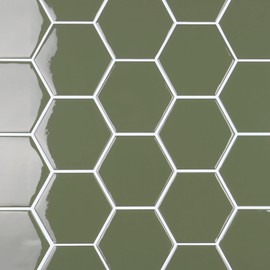 VaryPaper 10 Sheets Sage Green Hexagon Peel and Stick Backsplash for Kitchen Back Splash Sticky Tiles Waterproof Renter Friendly Backsplash Self Adhesive Wall Tiles for Bathroom Laundry Room 12''x12''