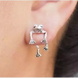 Unbranded Two Way Frog Earrings, Frog Jewelry Silver Pair