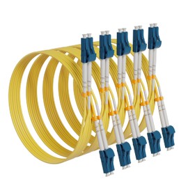 KeepFly Fiber OS2 LC to LC Fiber Patch Cable 16ft/5m-5Pack,10GB 9/125μm SMF Single Mode Duplex LC-LC Fiber Jumper Cable Cord LSZH(Yellow)-5Meter(16ft) 5 Pack