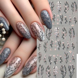 Flower Nail Stickers Fall Nail Decals 2PCS 5D Self-Adhesive Floral Sticker for Nails Embossed Plant Nail Art Supplies Flower Nail Decorations for Nail Art Charms DIY Autumn Slider Manicure Accessories