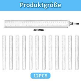 Ruler 30 cm, Pack of 12 Transparent Rulers for School and Office, Precise Measurements for Creative Projects and Group Activities, Ideal for Students and Teaching, Ruler 30 cm Primary School