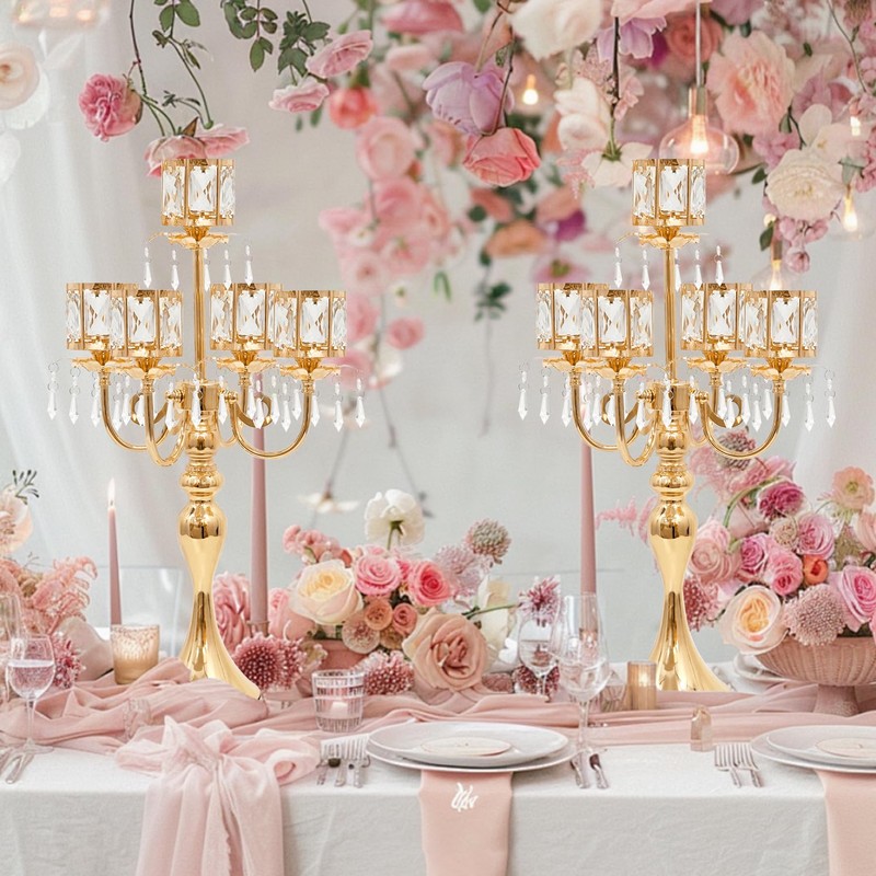 Tall Floor Candle Holders - 2Pcs Gold Candelabra for Wedding