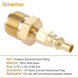 Propane Brass Adapter Quick Connect Fitting 1/4" Disconnect plug kit with 1lb Bottle Tank Thread for RV Portable BBQ Camper Grill Hook Up Trailer