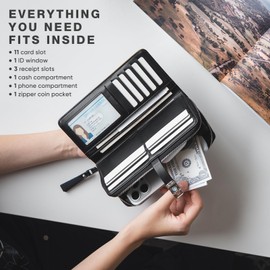 Vulkitty Large Purses for Women Leather Lightweight Long Clutch Purse for Women Zipper for Women Ladies Wallets with RFID Protection Fashion Design Cute Women Wallets, black, Fashion Large Purse