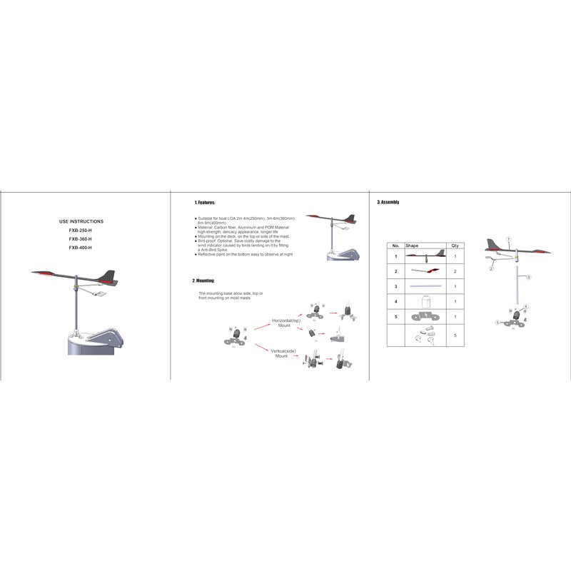 Blue Shark-Sailing/Boat Wind Indicator 14.2in(360mm)，360-H