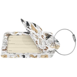 BLOCIT 2 Pack PU Leather Luggage Tags with Privacy Cover & Stainless Steel Loop, ID Labels for Suitcases & Travel Bags Cute Doodle Dog