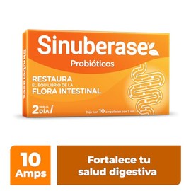Sinuberase Probióticos en Suspensión 2 Billones de UFC 10 Ampolletas. Restaura el Equilibrio de la Flora Intestinal Alterado por Diarrea o Uso de Anti