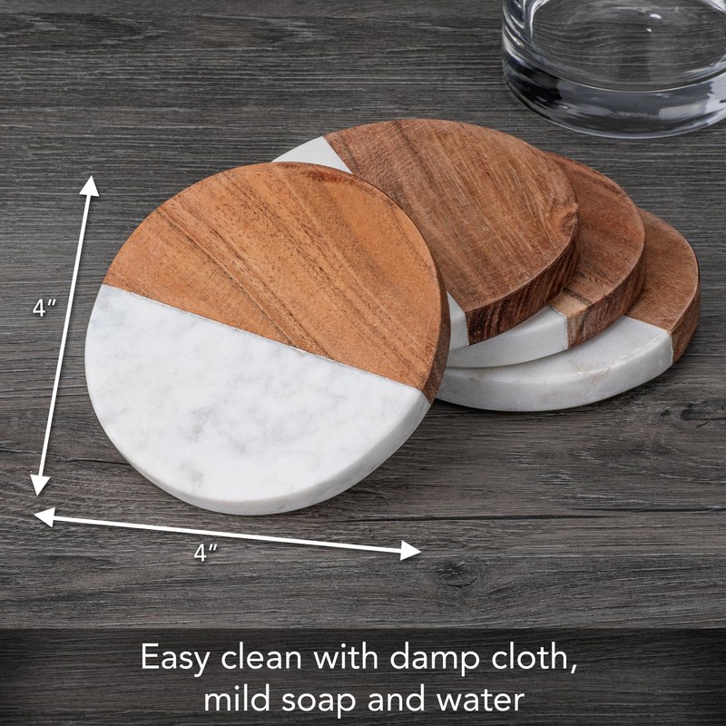 Thirstystone 4 Pack Natural Marble & Acacia Wood Round Coasters