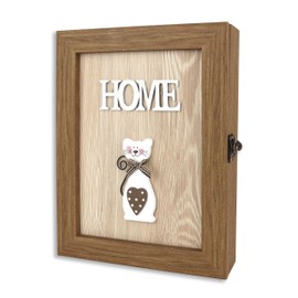 VELISTA Wooden Key Box Wall Mount – Cute and Rustic Decorative Key Cabinet – Premium Cabinet Key Holder with 6-Hooks – Small Key Holder Box - Farmhouse Wall Décor – Vintage Key Rack Cabinet (Walnut)