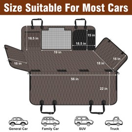 NECKORY Dog Seat Cover for Back Seat, Waterproof Non Slip Dog Car Seat Cover, Scratchproof Dog Car Hammock with Convex Grid & Pocket for Cars SUVs and Trucks Back Seat Cover- L, Brown/Black