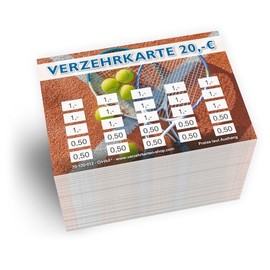 250 consumption cards DIN A7, total value 20 euros, practical alternative to tokens, for clubs, catering etc., easy cashless payment