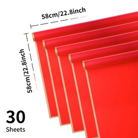 30 Sheets Red Gold Edge Flower Bouquet Wrapping Paper，Florist Supplies Waterproof Floral Bouquet Wrapping Paper Bouquet Accessorie，Flower Shop Packaging Pape for DIY Gift Wedding Birthday