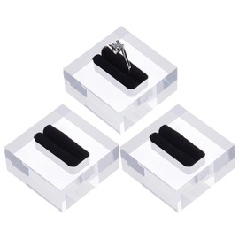 FINGERINSPIRE Pack of 3 Clear Acrylic Ring Stand with Black Velvet 4 x 4 x 1.9 cm Square Transparent Ring Holder Ring Storage for Shop Windows and Home Decoration