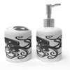 Ambesonne Octopus Soap Dispenser & Toothbrush Holder Set, Black Danger