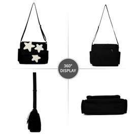 Valleycomfy Messenger Bag for Women,Stars Canvas Messenger Bag with Star Purse,Crossbody Bag for Women,Black