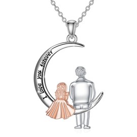 enjoylifecreative Father Daughter Necklace from Dad 925 Sterling Silver I Love You Daughter Crescent Moon Necklace Birthday Christmas Jewellery Gifts for Women Girls