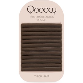 Qooocy 8MM No-Slip Women Hair Ties for Thick & Curly Hair, 12 Pcs, Brown