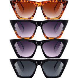 Weewooday 4 Pairs Vintage Square Cat Eye Sunglasses Retro Cat Eye Sunglasses Trendy Mirrored Glasses for Women and Men 2024 (Elegant Color)