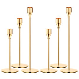 Oatnauxil Oatnauxil Metal Gold Taper Candle Holder for Wedding, Dinning, Party, Fits 3/4 inch Thick Candle&Led Candles (Set of 6 Pcs)