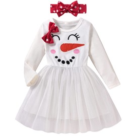 Toddler Little Girl Christmas Dress Snowman Tutu Tulle Holiday Dresses Headband Outfit Set 3-4T